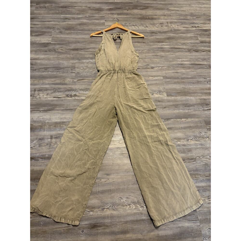 Earthbound Trading Co Boho Jumpsuit Womens M Tan Wide Leg Sleeveless Romper